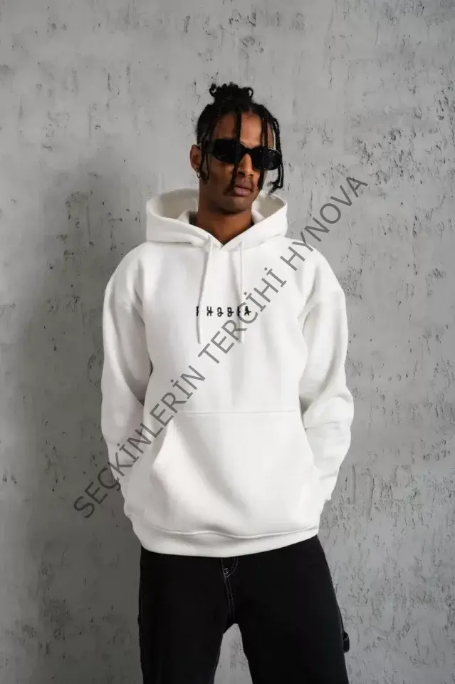 Erkek Astronot Baskılı Kapüşonlu Sweat - Beyaz