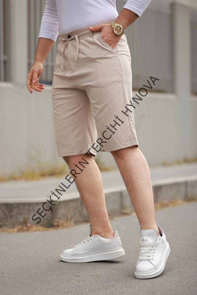 Erkek Beli Bağcıklı Ve Düğmeli Bezayağı Kumaş şort