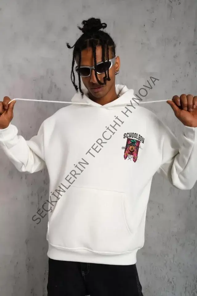 Erkek SCHOOL BOY Baskılı Kapüşonlu Sweat - Beyaz