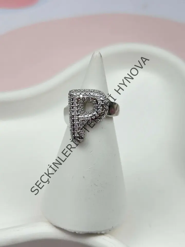 Çelik Taşlı Balon Harf Yüzük (Ayarlanabilir) // YÜZÜK-878