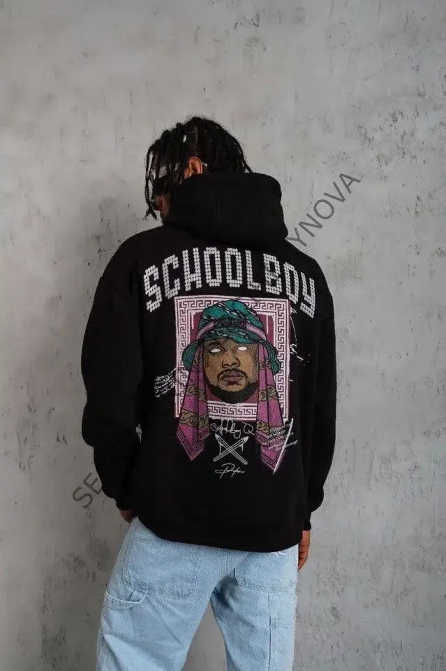 Erkek SCHOOL BOY Baskılı Kapüşonlu Sweat - Siyah