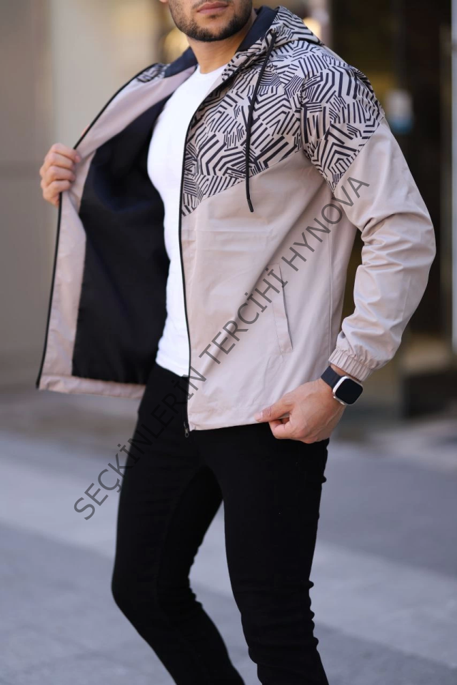 Unisex Kapüşonlu İçi Astarlı Yağmurluk - Bej