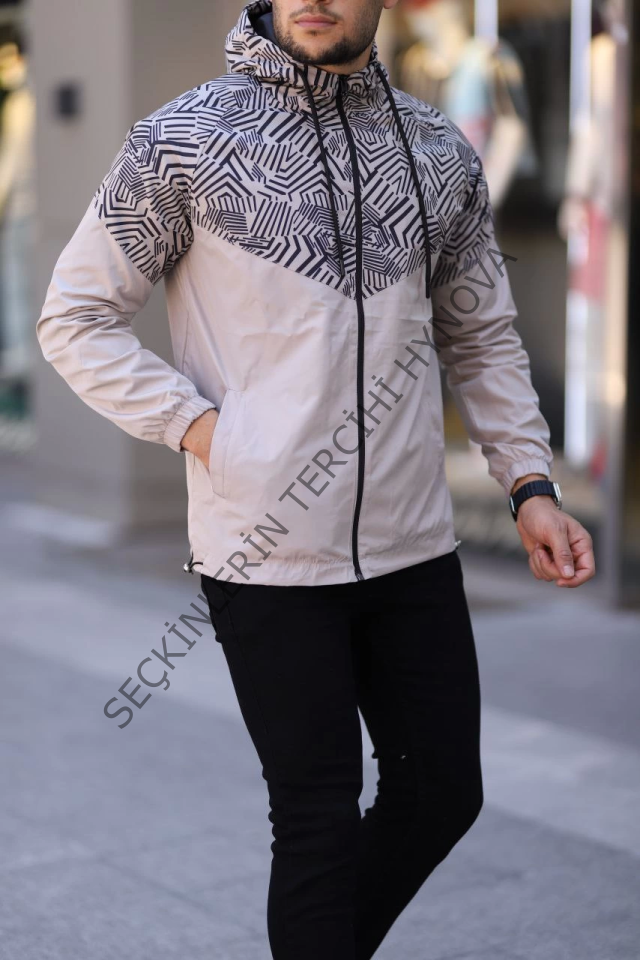 Unisex Kapüşonlu İçi Astarlı Yağmurluk - Bej