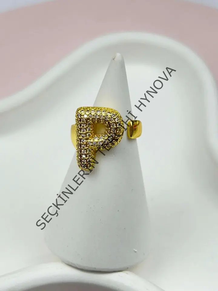 Çelik Taşlı Balon Harf Yüzük (Ayarlanabilir) // YÜZÜK-861