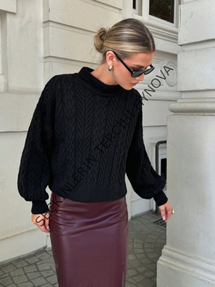 Uzun Kollu Yarı Balıkçı Yaka Triko Bluz