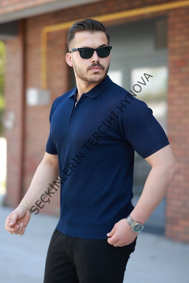 Erkek Fermuarlı Yakalı Kısa Kollu Tshirt