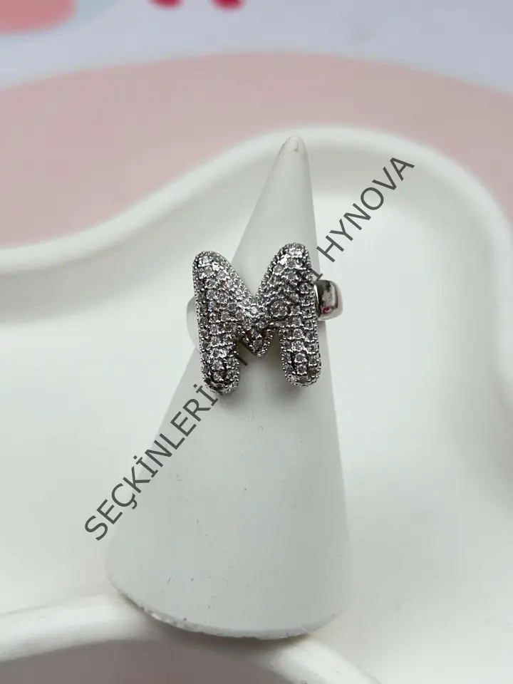 Çelik Taşlı Balon Harf Yüzük (Ayarlanabilir) // YÜZÜK-876