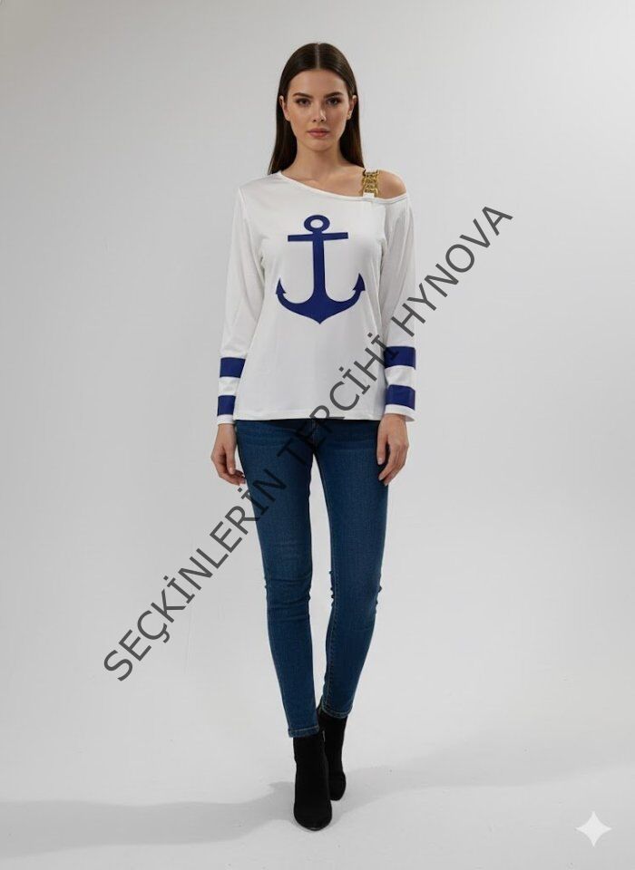 Kadın Uzun Kollu Kayık Yaka Omuz Dekoltesi Ve Toka Detaylı Bluz