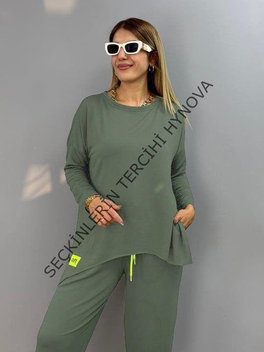 Kadın Iki Iplik Viskon Pamuk Kumaş Arma Detaylı Ikili Takım