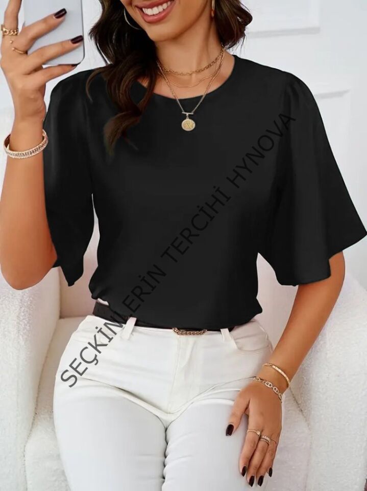 Kadın Kısa Kollu Yuvarlak Yaka Sandy Bluz