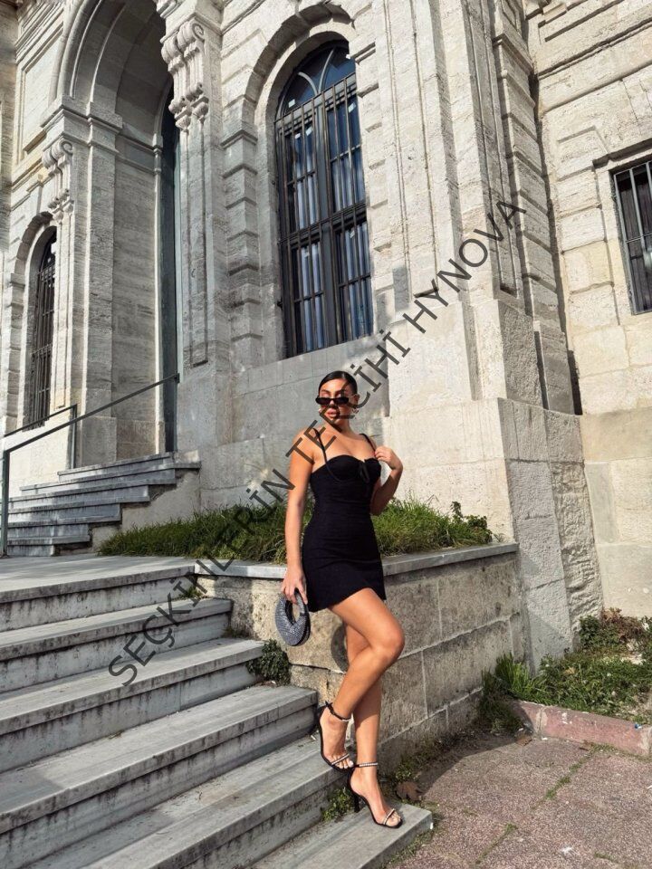 Kadın Omuz Askılı File Kumaş Likralı Mini Elbise