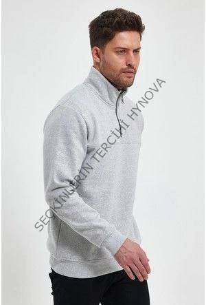 Oversize Yarım Farmuarlı Yakalı Basic SweatShirt - Gri