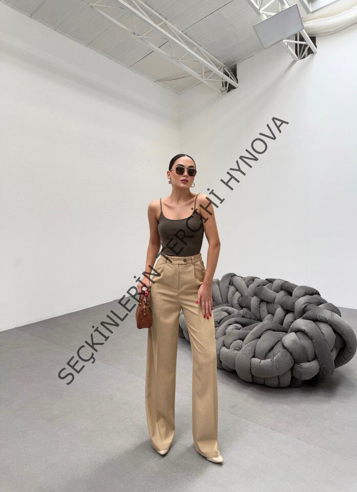 Trio Arka Bel Lasti̇k Detayli Palazzo Pantolon