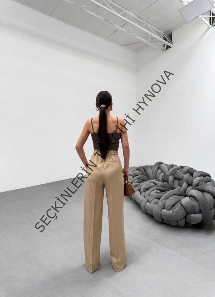 Trio Arka Bel Lasti̇k Detayli Palazzo Pantolon