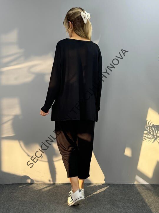 Kadın Iki Iplik Viskon Pamuk Kumaş Arma Detaylı Ikili Takım