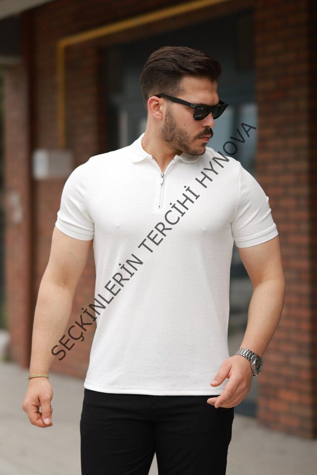 Erkek Fermuarlı Yaka Kısa Kollu Tişört
