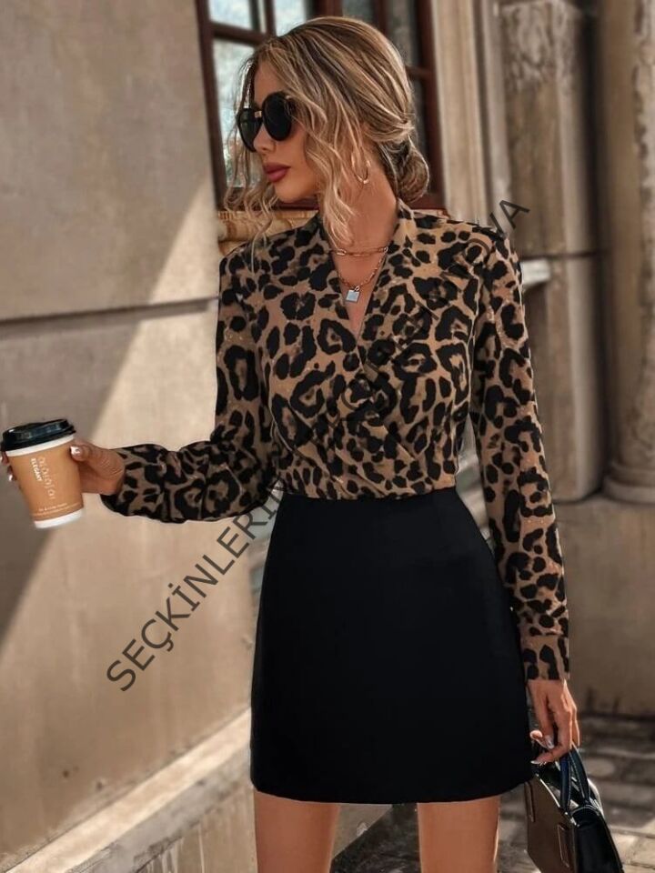 Kadın Uzun Kollu Kruvaze Yakalı üst Dalgıç Alt Ithal Krep Mini Elbise