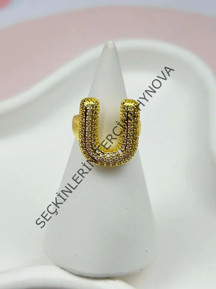 Çelik Taşlı Balon Harf Yüzük (Ayarlanabilir) // YÜZÜK-865