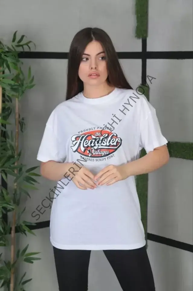 Unisex Baskılı Oversize T-Shirt - Beyaz