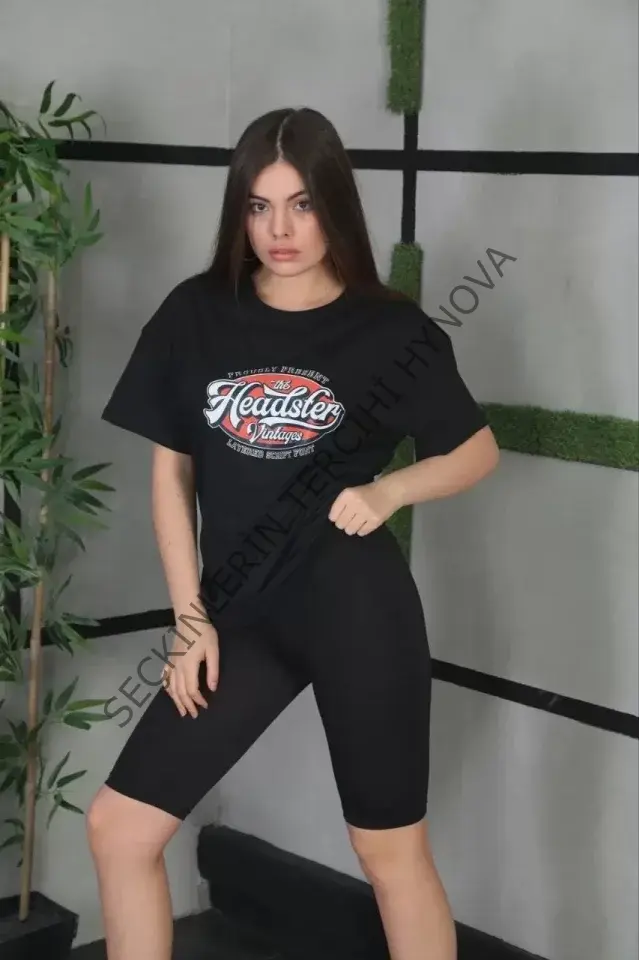 Unisex Baskılı Oversize T-Shirt - Siyah