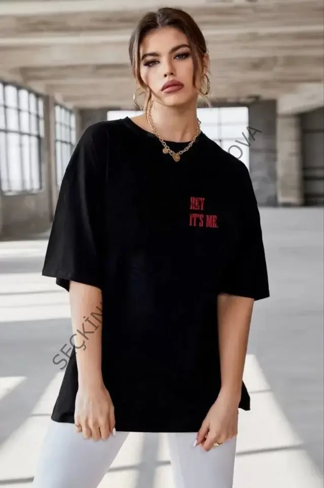 Unisex Baskılı Oversize T-Shirt - Siyah