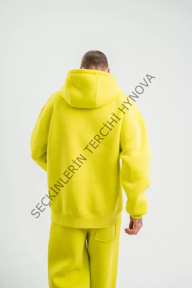 Unisex Double Oversize Kapşonlu Basic SweatShirt - Sarı