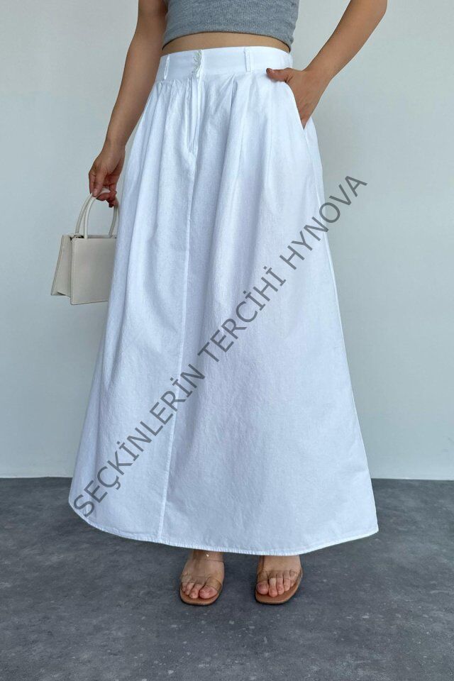 İnce Pileli Düz Etek - Beyaz