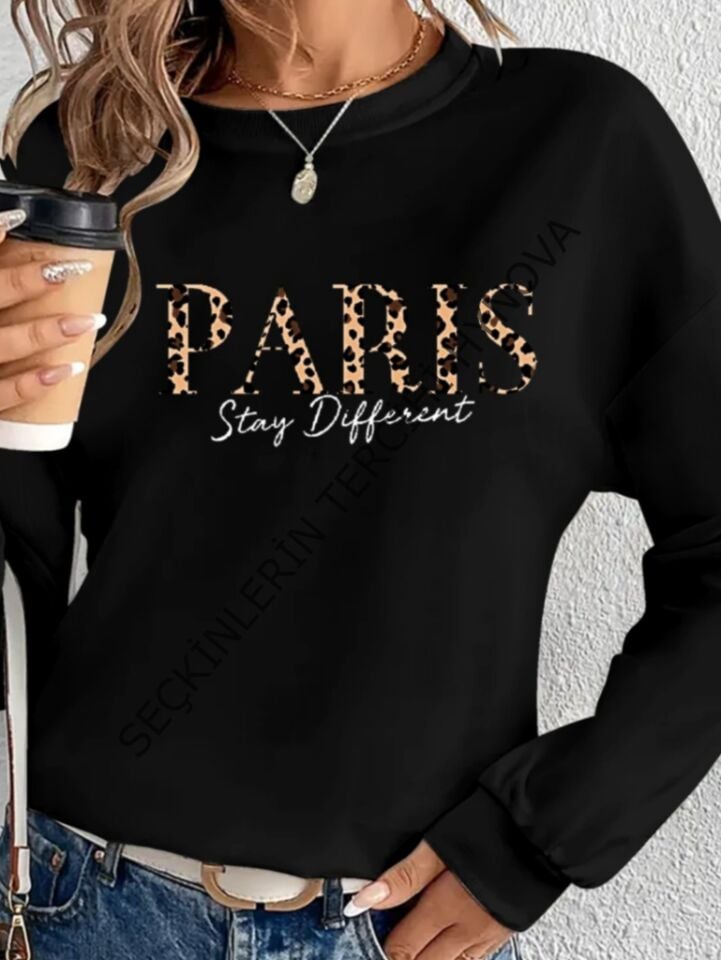 Kadın Uzun Kollu Bisiklet Yaka Desenli Viskon Iki Iplik Bluz