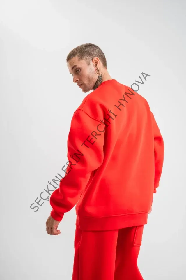 Uzun Kol Bisiklet Yaka Basic SweatShirt - Kırmızı