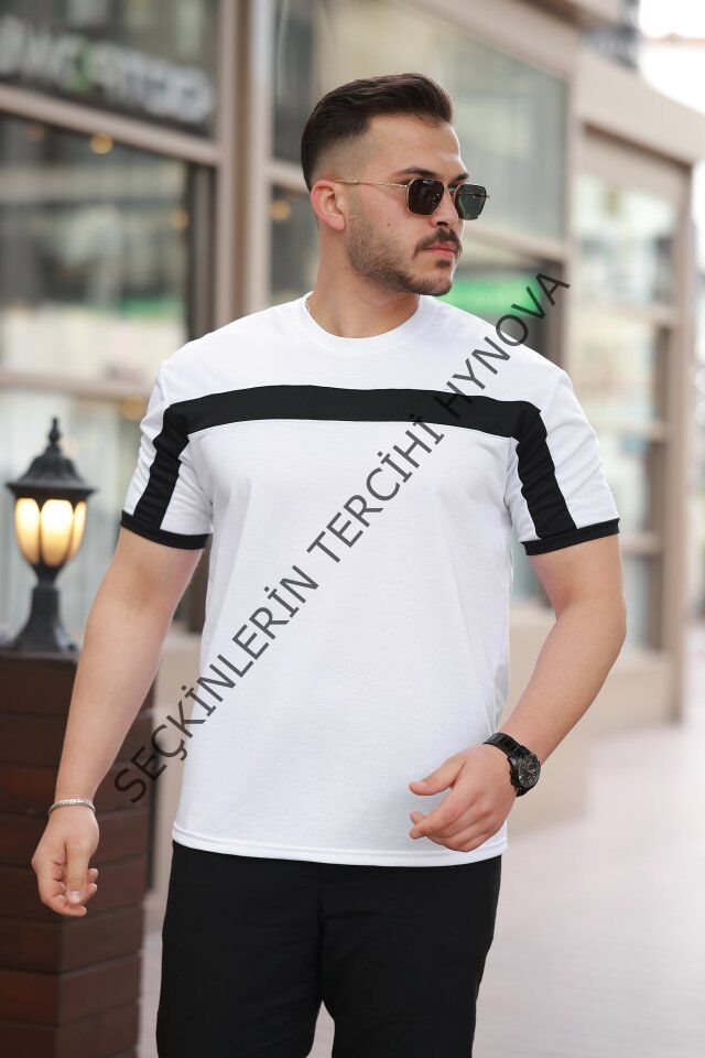 Erkek şerit Detaylı Kısa Kollu T-shirt