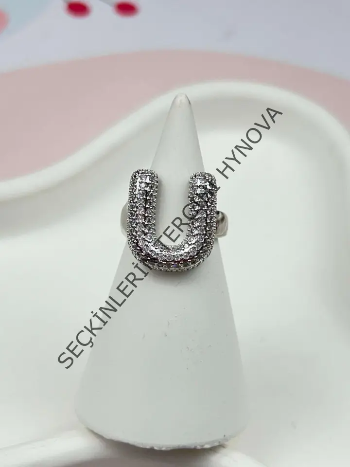 Çelik Taşlı Balon Harf Yüzük (Ayarlanabilir) // YÜZÜK-882