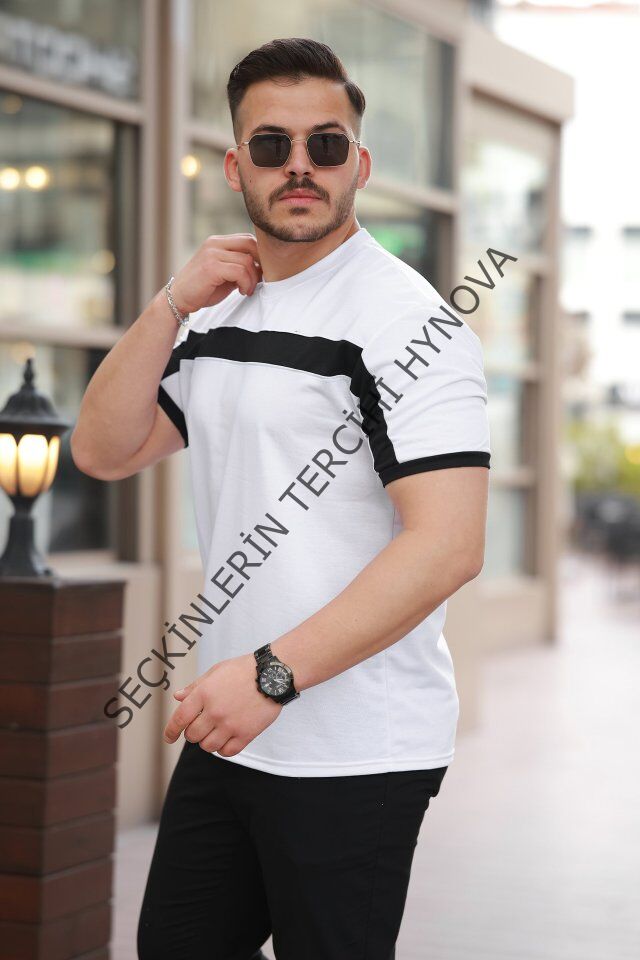 Erkek şerit Detaylı Kısa Kollu T-shirt