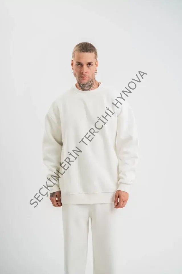 Uzun Kol Bisiklet Yaka Basic SweatShirt - Beyaz
