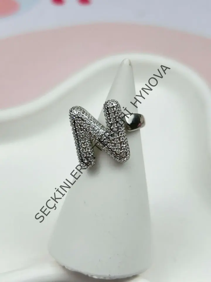 Çelik Taşlı Balon Harf Yüzük (Ayarlanabilir) // YÜZÜK-877