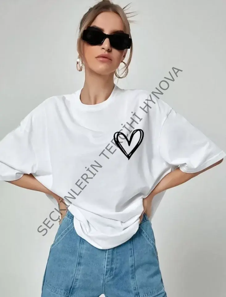 Unisex Baskılı Oversize T-Shirt - Beyaz