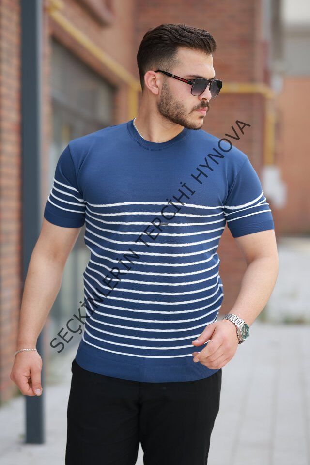 Erkek çizgi Desenli Bisiklet Yaka Kısa Kollu T-sihrt