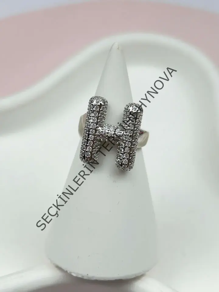 Çelik Taşlı Balon Harf Yüzük (Ayarlanabilir) // YÜZÜK-874