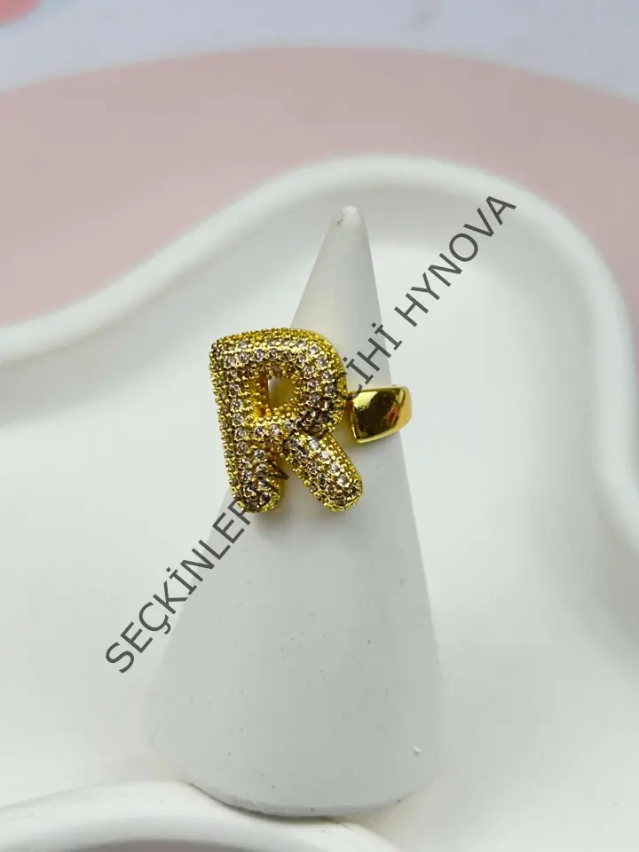 Çelik Taşlı Balon Harf Yüzük (Ayarlanabilir) // YÜZÜK-862