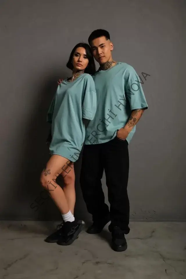 Erkek 24/1 Düz A Kalite Oversize T-shirt - Mint Yeşili