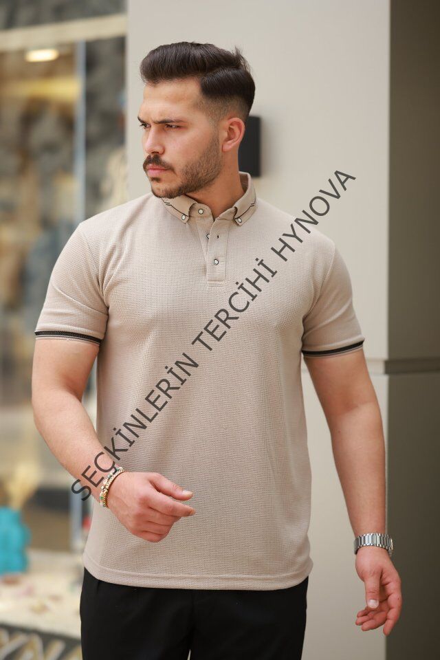Erkek Düğmeli Yaka Waffle Kumaş Kısa Kollu Tişört