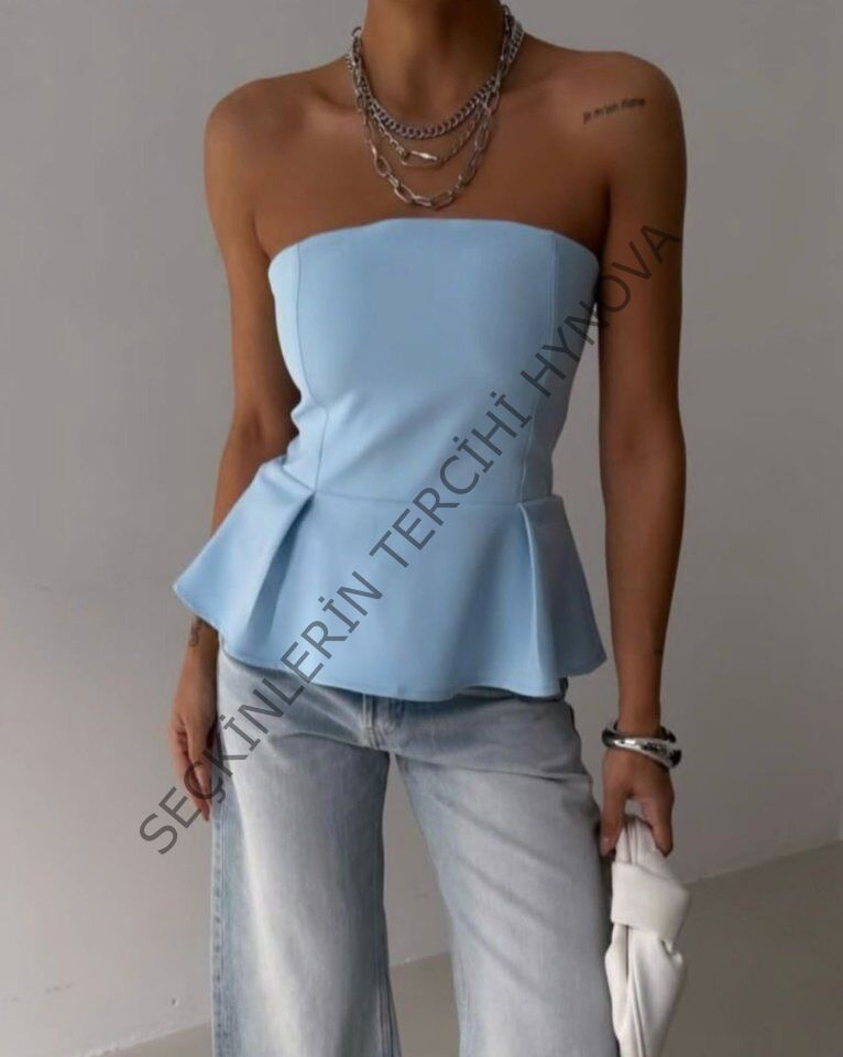 Pileli Straplez Bluz