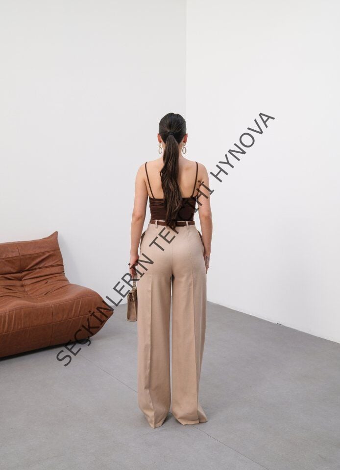 Keten Kemerli̇ Ve Dökümlü Palazzo Pantolon (Kemer Dahi̇l)