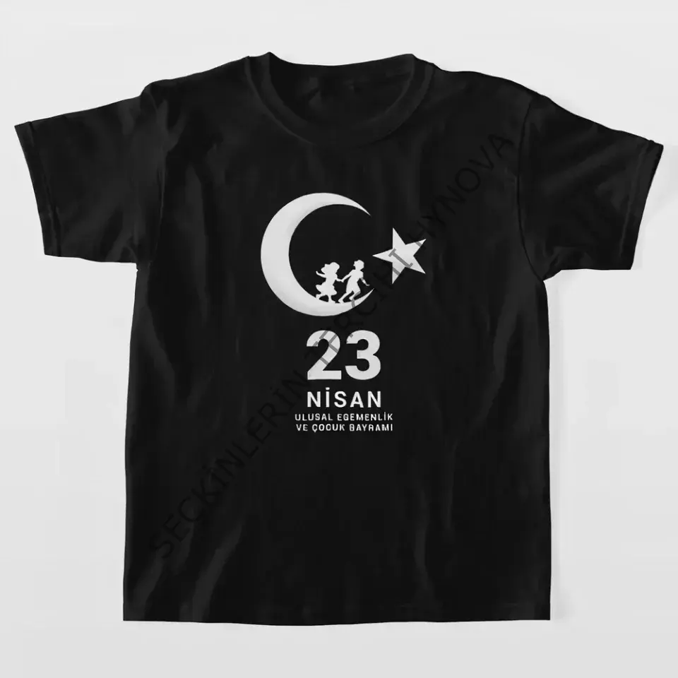 23 Nisan Çocuk Bayramı Baskılı Özel T-shirt - Siyah