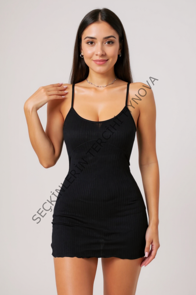 Kadın Siyah Kaşkorse Ince Askılı Şık Gecelik – Modern ve Şık Tasarım