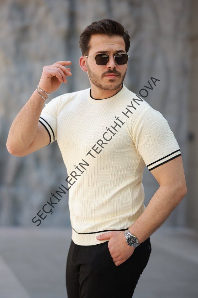 Erkek Jakarlı Ribanalı Kısa Kollu T-shirt