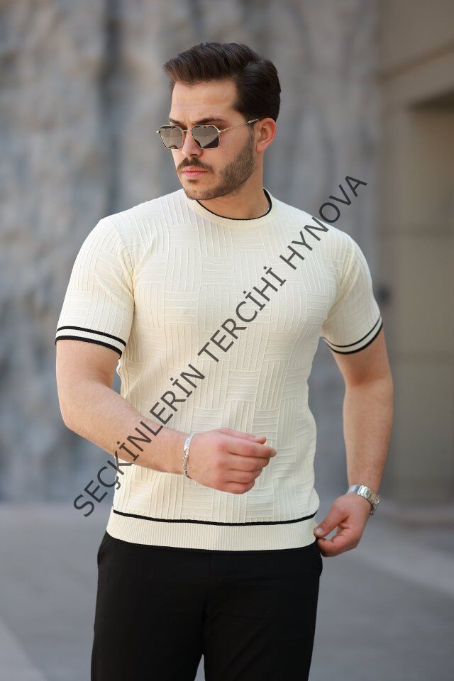 Erkek Jakarlı Ribanalı Kısa Kollu T-shirt