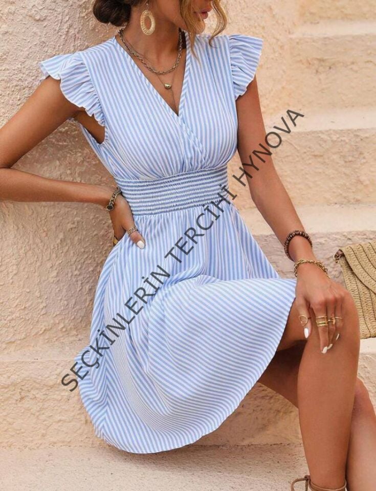 Kadın Beli Gipeli Omuz Detaylı Pamuk-Polyester Kumaş Elbise