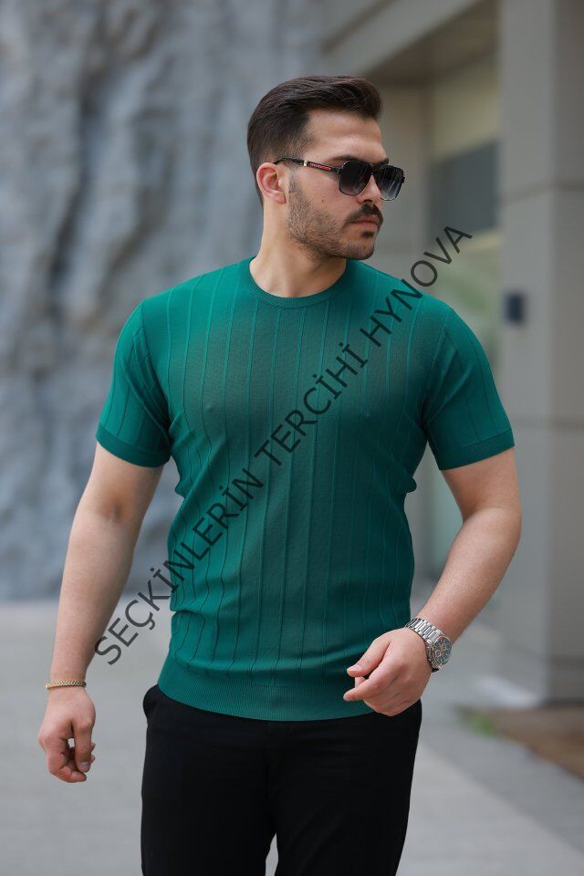 Erkek Kısa Kollu Bisiklet Yaka çizgili Triko Tişört