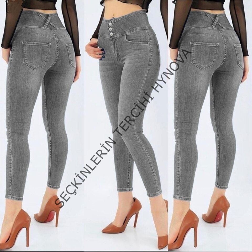 Yüksek Bel Likralı Jean Pantolon 90 Cm
