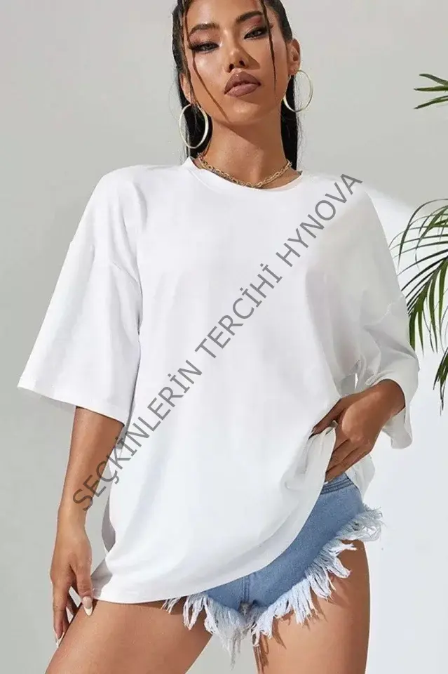 Unisex Baskılı Oversize T-Shirt - Beyaz